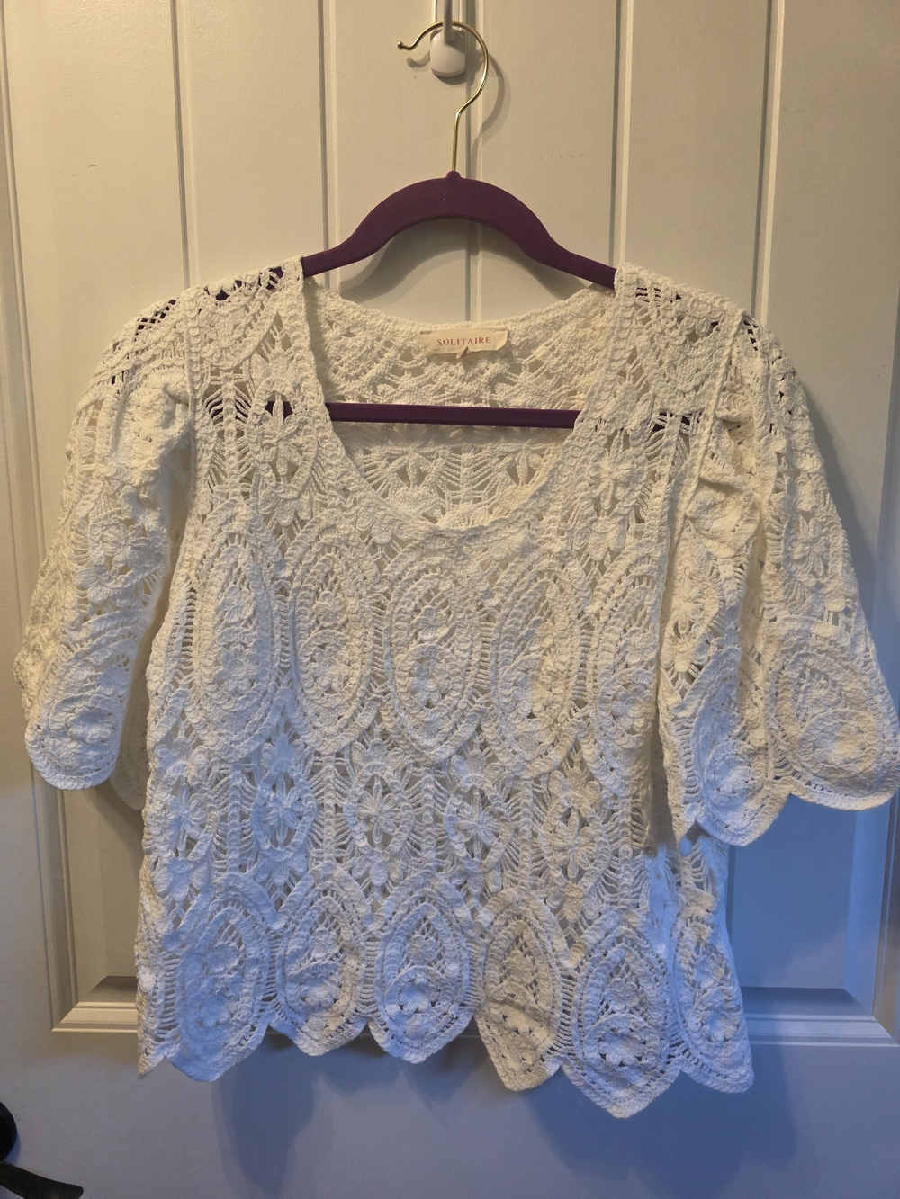 Solitaire White Crochet Lace Scoop Neck Blouse